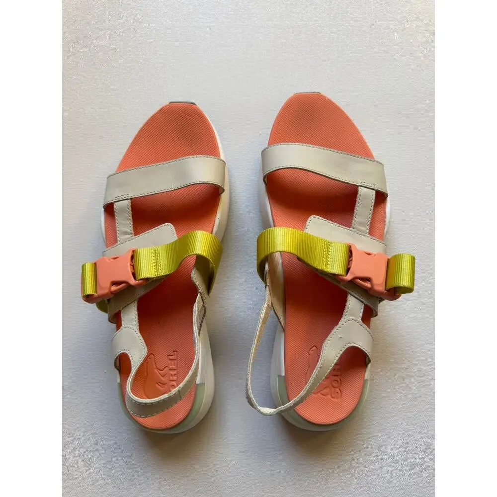 Sorel Women's Chalk and Paradiso Peach Kinetic Impact Sling Sport Sandals Size 9